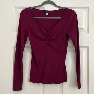 Fitted Long-Sleeve Rib-Knit Top for Women